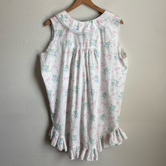 Vintage Ditsy Floral Lace Ruffle Grandma Cottagecore Button Down Nightgown Dress - Picture 5 of 8